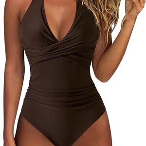 NWT Suukess Women Sexy Tummy Control One Piece Swimsuit Halter Push Up